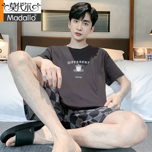 莫代尔睡衣男夏季新疆纯.棉薄款短袖短裤可外穿休闲男士加大码凉感家居 9934# 3XL 【建议160-180斤】