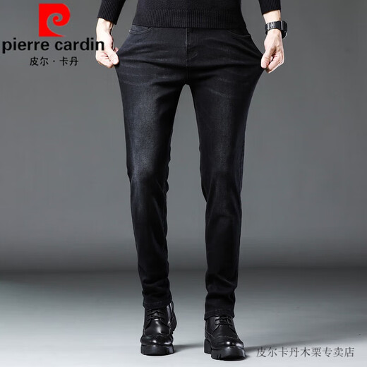 
Pierre cardin 2025 new men's jeans autumn and winter plus velvet thickened slim feet black casual long trousers men's trousers knitted 1048 black 30 [116-120Jin[Jin equals 0.5 kg]]