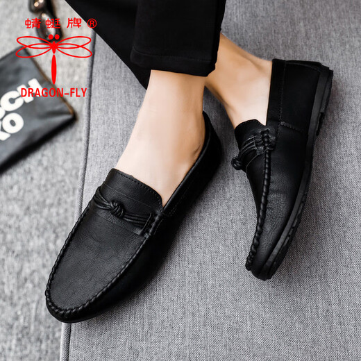 Dragonfly Marke atmungsaktive Nicht-Schlupf-Loafer-Schuhe für die Arbeit Britisch-Stil Soft Sohle lässig und Pedal Neue Männerschuhe D826 Black 42