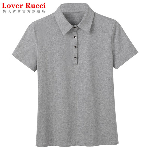 LOVER RUCCI纯棉翻领短袖紫色t恤女夏装新款polo领纽扣宽松休闲运动半袖上衣 9853绿色 (短 袖) S 建议80-95斤