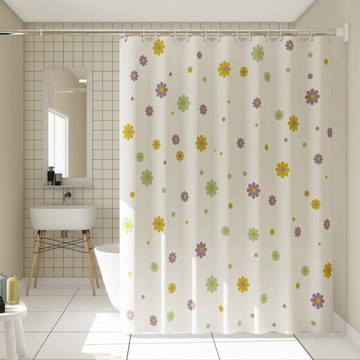 Gongxun bathroom shower curtain toilet partition curtain waterproof punch-free blocking curtain thickened PEVA small flower 150*180
