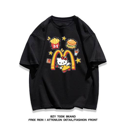 Nukm Heavy Cotton American Modemarke Cartoon Hellokitty Kurzärmelte T-Shirt Männer und Frauen Sommer Casual Mode Tops Ins reine Baumwolle 1416 Pommes Kelly Cat Dragon Fruchtfarbe s