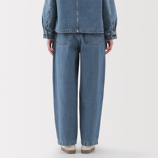 无印良品（MUJI）女式木棉混牛仔宽版锥形裤女款裤子25年春季新品丹宁回潮女装 浅蓝色 M (160/66A)