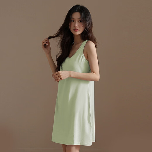 浪莎2025新款带胸垫睡裙女纯欲风可外穿家居服无袖防凸点夏天背心睡衣 黑色背心裙11980 L （适合100-120斤）