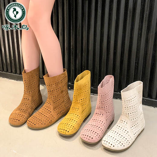 Holzspecker hohl atmungsaktive kurze Stiefel für Frauen Sommer dünn 2025 Neue Flachs-SOLED Casual Martin Stiefel Birkenholes Braun 37