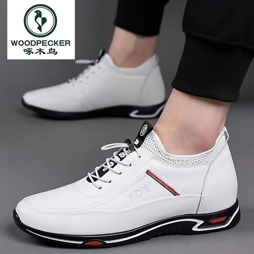 Holzpecker-Herrenhöhenhöheschuhe unsichtbare innere Höhe Erhöhen Sie 6 cm atmungsaktives Sommer Casual White Schuhe Erhöhung 8 cm Geschäft Herrenschuhe Lederschuhe 898 Weißes Leder + (6 cm Höhe erhöhen) Four Seasons 40
