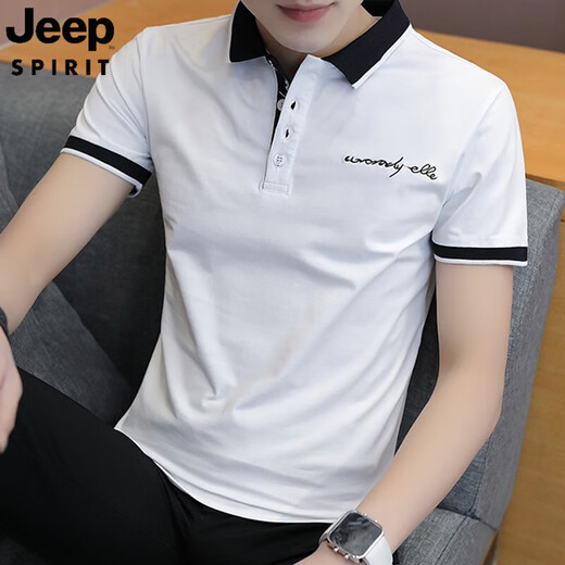 JEEP SPIRIT吉普polo衫短袖男夏季高端翻领T恤半袖潮流修身商务休闲上衣体恤 7029白色 M (约85-105斤可穿)