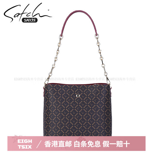 沙驰（SATCHI）女包新款包包水桶包女士百搭单肩包印花休闲斜挎包简约手提包 啡色/酒红色(新款)