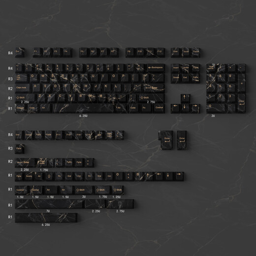 Miaopu Le black marble mechanical keyboard keycap set PBT five-sided thermal sublimation original height adaptation 6187, etc. Small full set