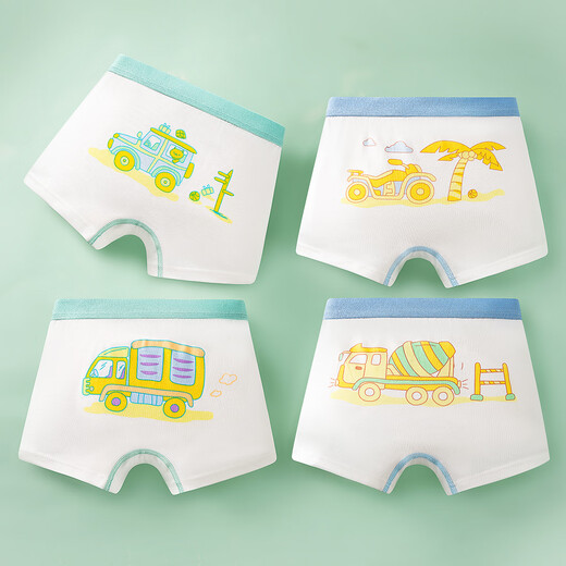 迪士尼（Disney）男童内裤全真棉宝宝四角短裤儿童a类棉男孩小童平角底裤不夹屁屁 椰树摩托(4条装)1047 M码建议[20斤-35斤] 均码