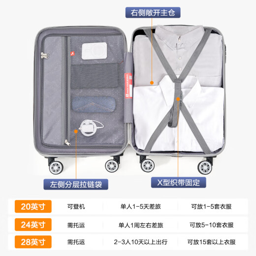 爱华仕行李箱旅行箱拉杆箱6623B+6600 时尚银【轻音减震飞机轮】 20英寸
