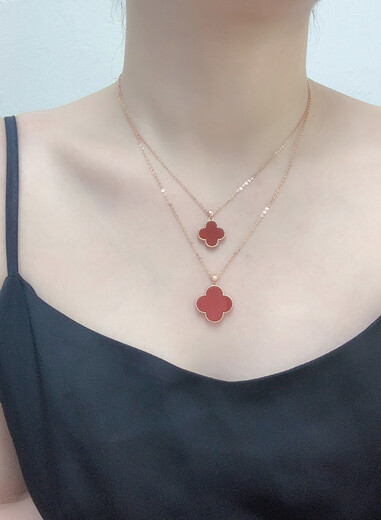 LZJV Taijinsheng jewelry plated 18K gold four-leaf clover pendant color gold rose gold gold necklace au750 girl gift 18K gold rose gold (single pendant) 10mm malachite (green)