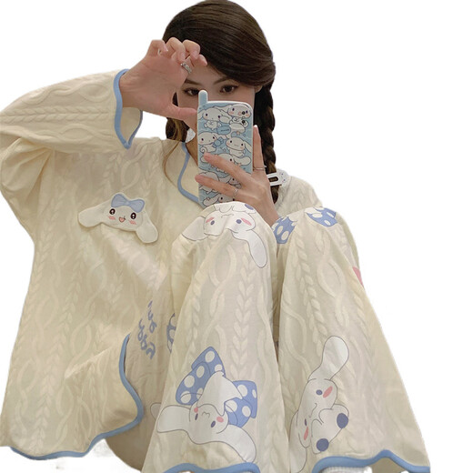 FHHUABDins style internet celebrity new pajamas spring and autumn cardigan thin long sleeve trousers loose princess style home clothing set 9209 three-eyed monster M [recommended 80-100Jin [Jin equals 0.5 kg]]