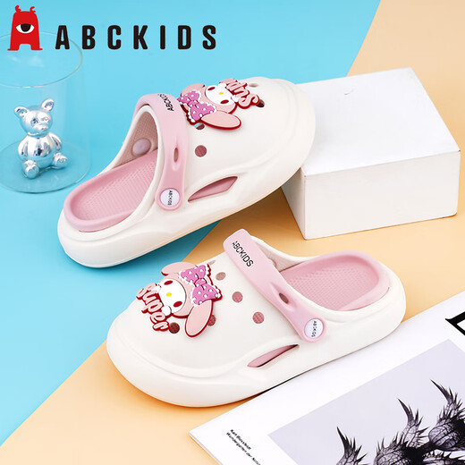 ABC Kinder Kinder Hole Schuhe 2025 Sommer neuer Stil Girls Cartoon Mode süße, atmungsfreie Eltern-Kind-Strand-Sandalen weiße Pulver [Melodie] 30/11 (innere Länge 20 cm)