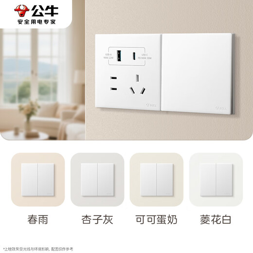 Bull (Bull) Switch Socket G60 Serie 10A El zócalo inclinado de cinco hoyos panel de zócalo ultra delgado G60Z223A*10 Crepuscular Blanco de nieve