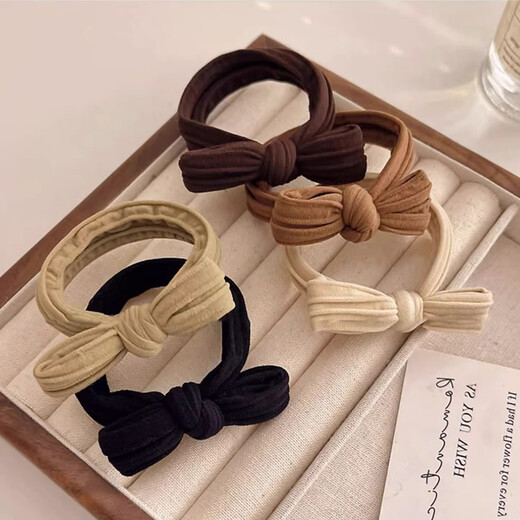 Jisenjia's preferred 10-piece set of high-end hair ropes and bow hair ties for women to tie their hair with rubber bands and high ponytails, bow hair ties, 5 pieces, black