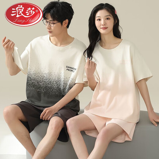 浪莎（LangSha）情侣睡衣纯棉短袖短裤夏季男女甜美可爱卡通大码可外穿家居服套装 旗舰店-687 L 单女