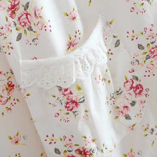 Wuyin Workshop Wuyin Ausgezeichneter japanischer Baumwoll -Pyjamas für Frauen im Frühling und Sommer dünne lange Ärmel frisch floral gewebtes reines Baumwoll Muji Weiß 6636 Zitrone M.