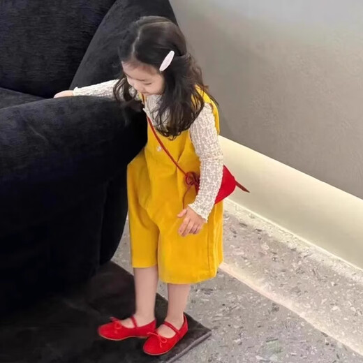 荣西图（RONGXITU）韩版夏日童装女童新款洋气背带短裤两件套 单【黄色背带裤】 120