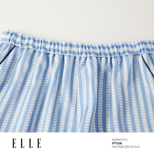 ELLE French Striped Lounge Suit Can Be Weared High-Quality Satin Short-Sleeved Shorts Pajamas Autumn and Summer New Blue (Bottoms) S
