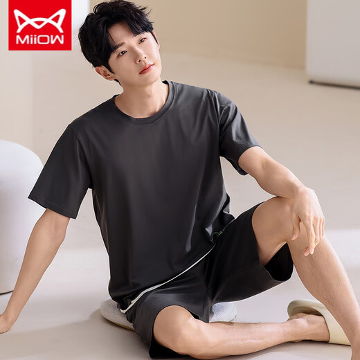 Catman Miiow New Herren Pyjamas Summer Shorts Shorts Modal Cool Thin Style Plus Size Rund Neck 9713 L [Gewicht 100-120 Jin [Jin entspricht 0,5 kg]]]