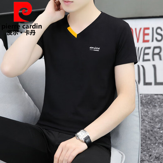 
Pierre cardin men's 2025 new V-neck youth short-sleeved T-shirt breathable slim thin summer casual versatile clothes half-sleeved QY691 light gray XL