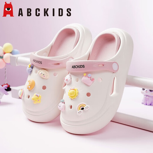 ABC KIDS儿童夏季洞洞鞋女童新款卡通可爱女孩凉鞋防滑室内软底沙滩拖鞋 白粉 【星星月亮】 34 - 35【内长22CM】