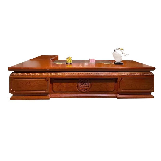 Hanjitang Yuxin Chinese style solid wood desk boss desk and chair pear wood solid wood leather president desk chairman's office executive desk 2.8 meters boss desk
