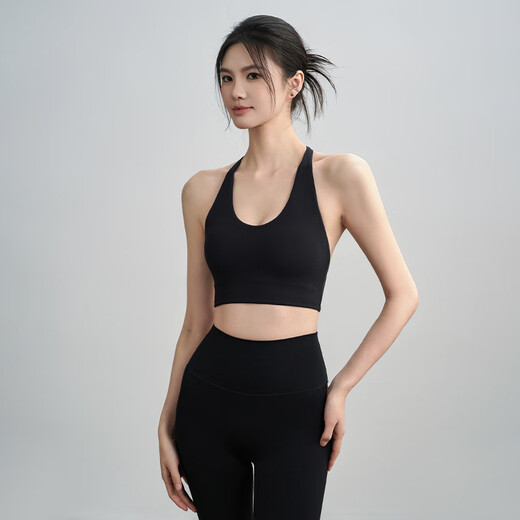 LULUUVTTOH new summer sports bra women's fixed cup yoga vest halter neck beautiful back shockproof Pilates fitness bra black fixed cup S (recommended 80-95Jin Jin equals 0.5 kg)