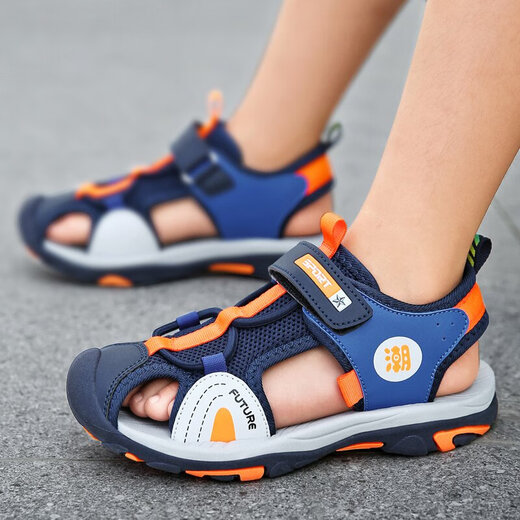 
Changxiang Huili 2025 new summer boys sandals soft sole bag toe anti-kick children's beach shoes soft sole male student sandals 9905 Guyue Blue 29 inner length 18.5cm