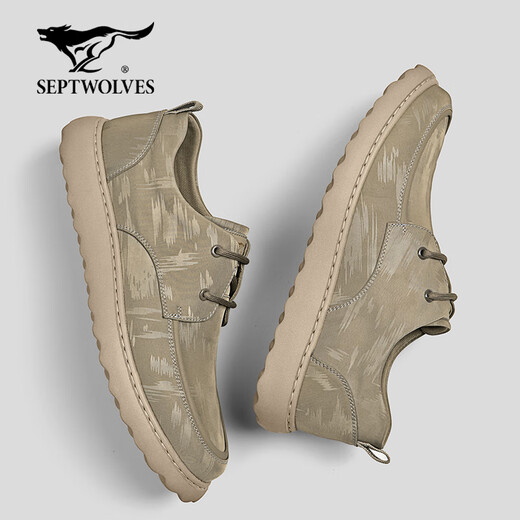 Sieben Wölfe Herrenschuhe Sommer 2025 Neue Ice Silk Canvas-Schuhe Herren atmungsaktueller dünner ultraleuchter weicher Sohle lässig Schuhe bequeme Pendelschuhe Khaki 39