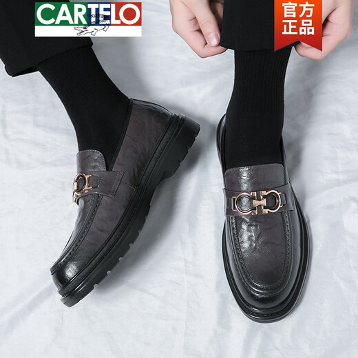 Cartelo Véritable mocassins en cuir moctures masculines Chaussures des hommes de printemps de printemps British Casual Leather Version coréenne des hommes 3518 Black T.S.L Style 41