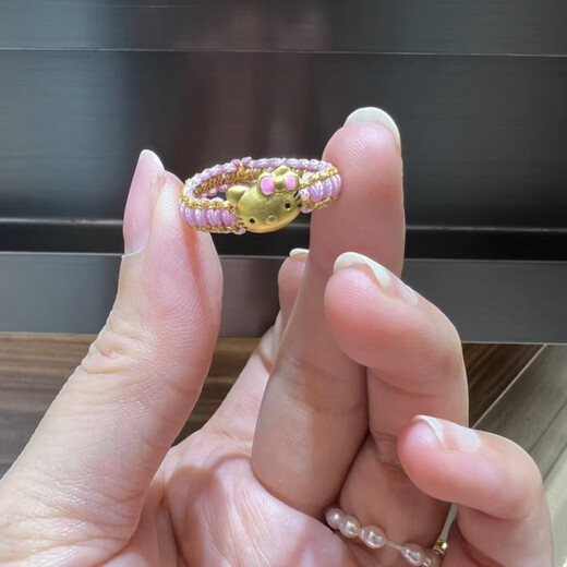 Lingmeng gold hello kitty ring pure gold 999 Hello Kitty KT woven ring as a birthday gift for girlfriend Hello Kitty KT woven ring adjustable 0.82g