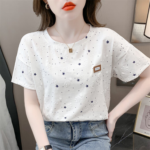 Huanyi Guangzhou 13 Row Hot Женская одежда для женщин с короткими рукавами модная женская футболка для женщин 2025 1396 Белый + 3121 Зеленый цветок, подходящий для 80-99 JIN [JIN равен 0,5 кг]