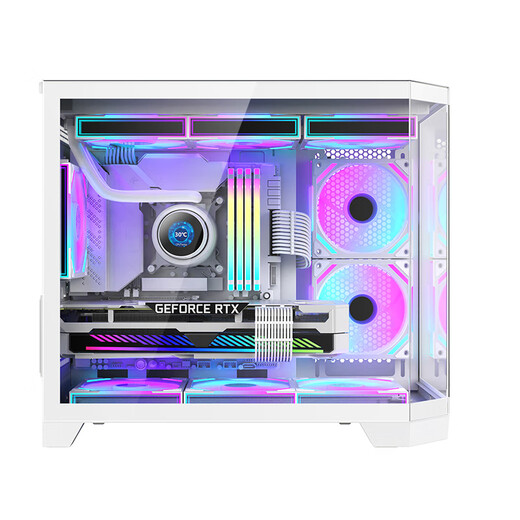 航嘉（Huntkey）S960暴风雪X冰刃版白色全景版海景房机箱（三面钢化玻璃/左右分区/360水冷/9风扇位/MATX主板）