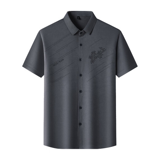 Woodpecker high-end ice silk short-sleeved shirt for men's summer thin style middle-aged and young people fashion and trendy printed markless base shirt Black 6628 4XL 185-200Jin [Jin equals 0.5 kg]