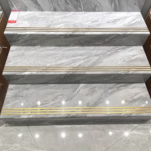 弧边淋釉楼梯踏步瓷砖470x1200防滑大理石地板砖一体原槽镀金梯级 12808-单片不含加工跟运费 470*1200
