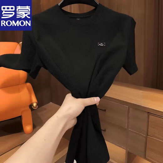 Romon (Romon) 2025 Neues T-Shirt für Männer im Sommer leichter Luxus, vielseitiger runder Hals Cooler, hochwertiger trendiger halbärmeliger Eisseide-Hemd 1105 Weiße leichte Luxus-Textur XL 125-145jin [Jin entspricht 0,5 kg]