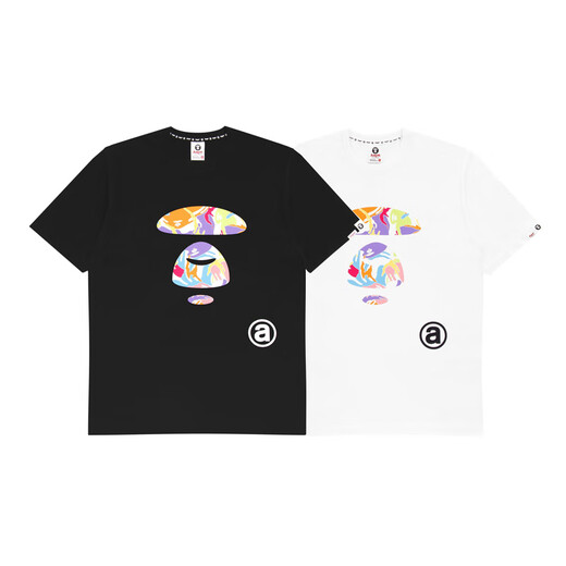 
AAPE short-sleeved ape man camouflage summer cartoon print loose versatile men and women tops, half-sleeved A691 black M