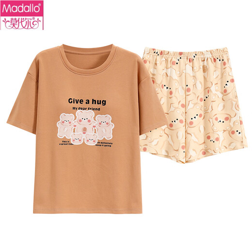 莫代尔女士短袖睡衣套装夏季纯棉家居服纯棉可外穿薄款夏天卡通休闲 Y9856 M 建议75-95斤