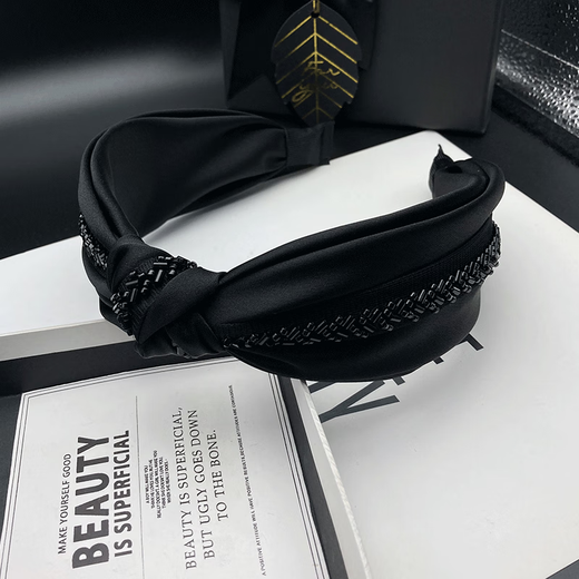 Kamalun (KAMALUN) high-end headband women's black wide-brimmed beaded headband new pressure hairpin 2025 new hair accessories gift for girlfriend black headband + brand gift box