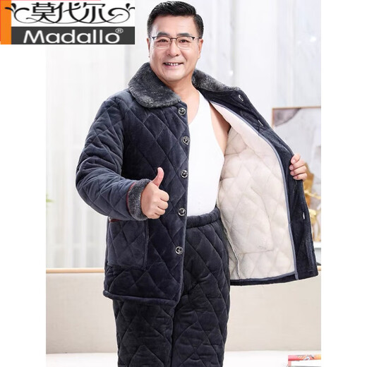 Modal Pyjamas Männer im Winter, warme dreischichtige Baumwolle verdickte Kälte und Samt, Papa kann einen Baumwolljackeanzug an der Außenseite tragen.