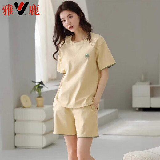 Yalu -Pyjamas für Frauen im Sommer Reine Baumwollshorts Einfacher lässiger und dünner Baumwollstil für Outdoor -Kleidung. Z9856 M empfohlen 80-100jin [Jin ist 0,5 kg]