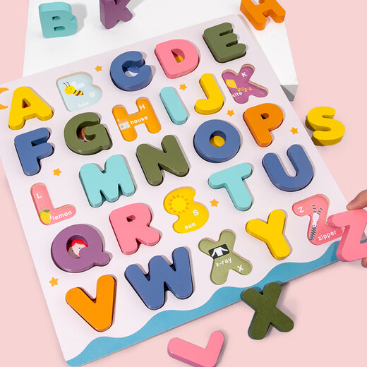 Meine digitalen Buchstaben von hölzernen Kindern mit Basiskarten-Puzzle-Handkennzeichen Frühschulbildung kognitiver montierter Baustein Puzzle Spielzeug Handkennwort Digitales Modell Digitales Modell