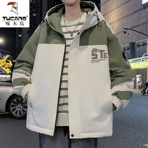 啄木鸟（TUCANO）加绒外套男秋冬季2024新款潮流连帽冬装加厚青少年保暖衣服男夹克 11026-719黑色 加绒 L 约110~125斤可穿