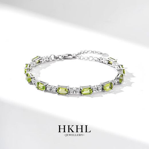 HKHL with certificate 925 silver natural peridot bracelet for women emerald lucky bracelet birthday gift natural peridot bracelet certificate + light luxury gift box