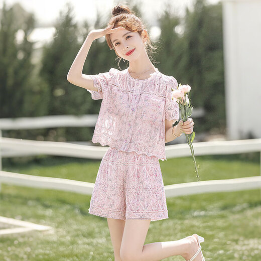 
Sibusher Lace Fashion Set 2025 Summer New Women's Short Sleeve Top with Shorts Two-Piece Set S52B1457N