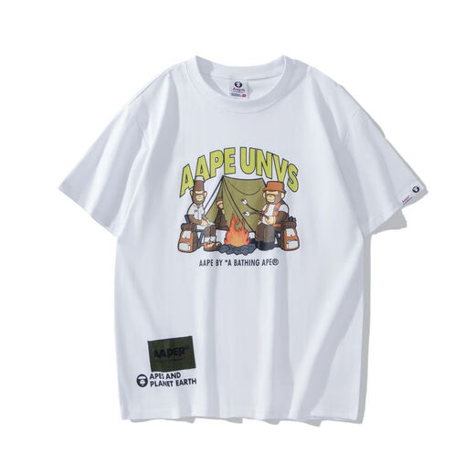 AAPE Trendy Brand Ape Pure Cotton New Affe Kopf Sommer vielseitig lose kurzärmelige Tarn-Cartoon-Buchstaben gedrucktes T-Shirt 723# White L.