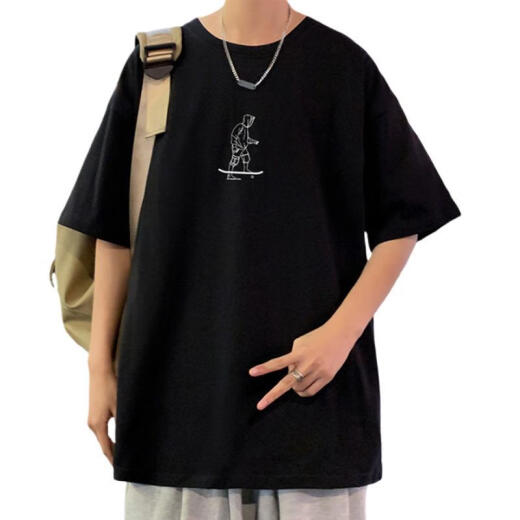 常缕竺纯棉T恤男潮牌潮流休闲宽松圆领短袖男生青少年夏季新款百搭体恤 3892粉红 3XL 约180-200斤可穿