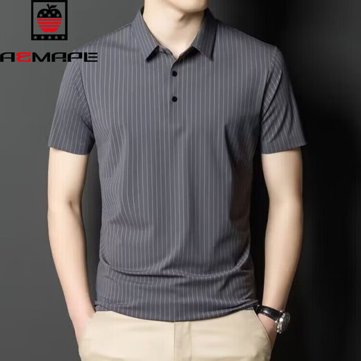 Aemape American Apple Summer Revers Nicht-Seeme-Kurzarm-T-Shirt-T-Shirt-Vertikale Streifen-Casual Polo. Hemd Herren dünner Eisdraht oben Blau 6996 M 170